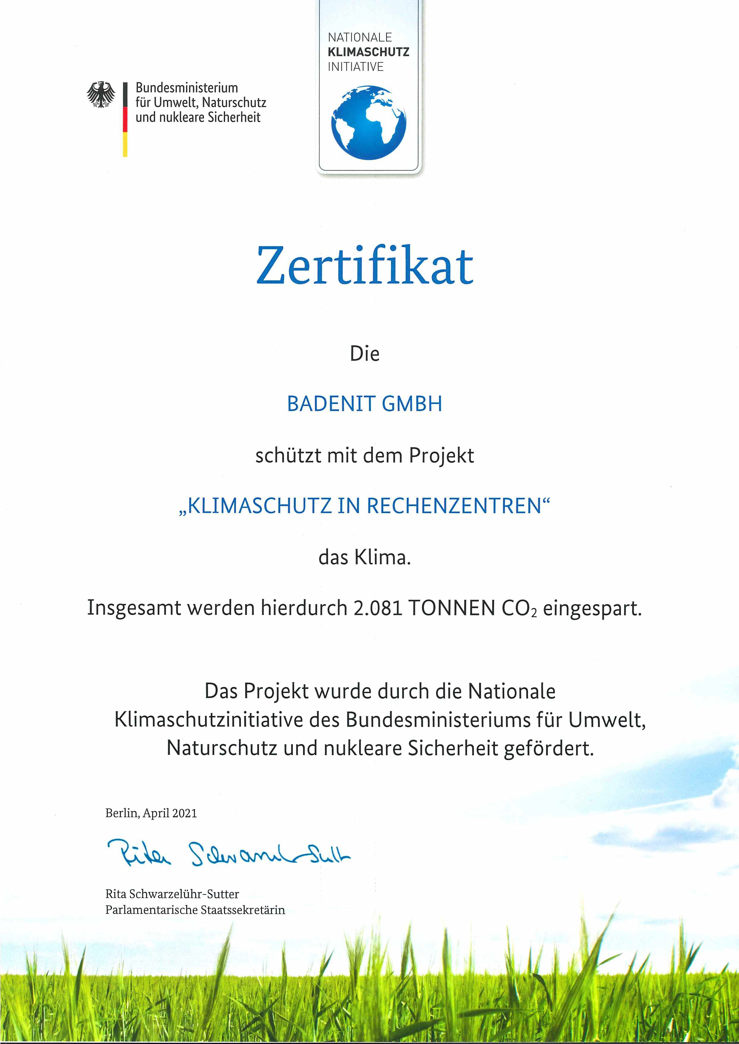 badenIT-Zertifikat "Klimaschutz in Rechenzentren"